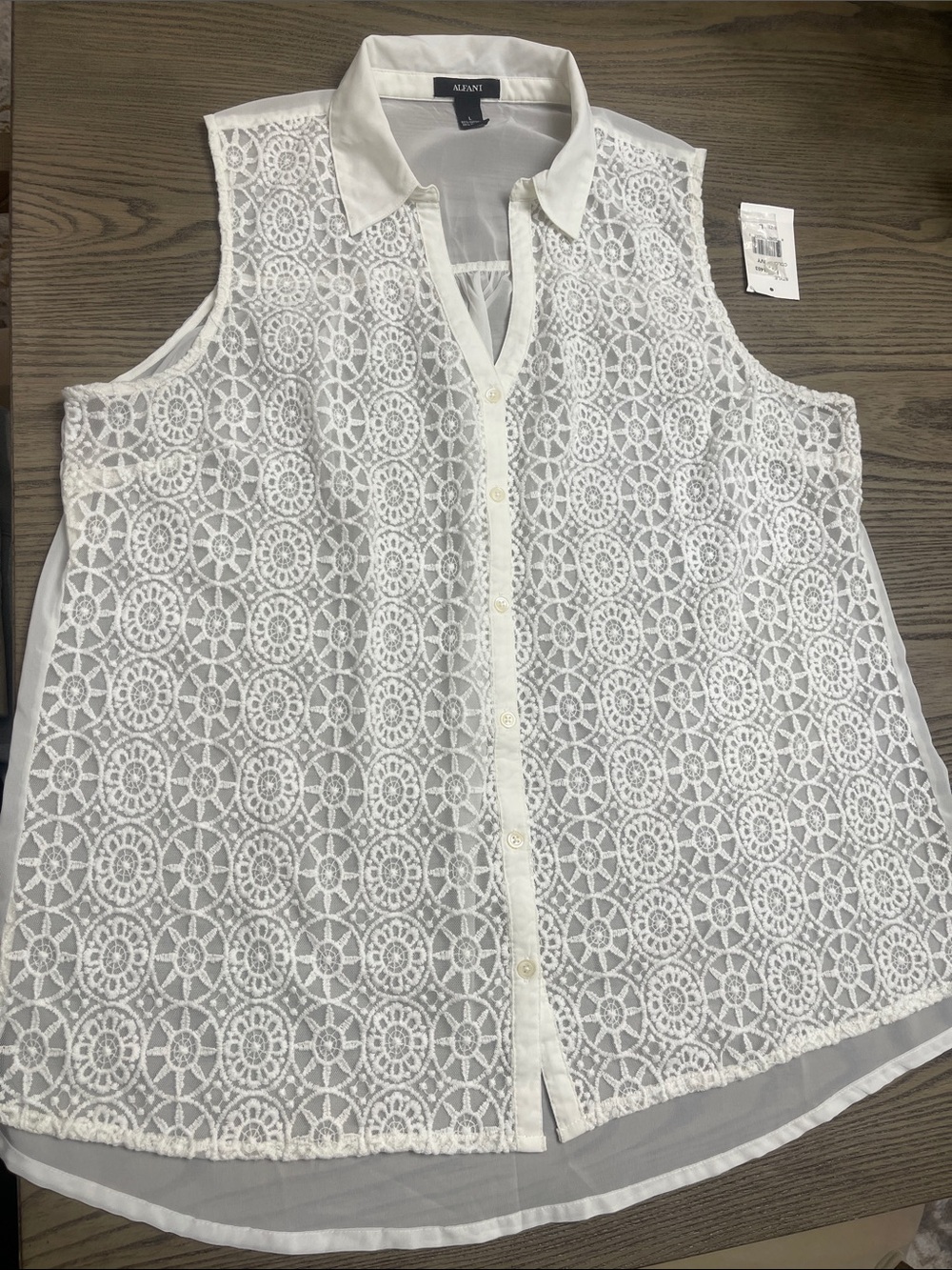Alfani White Sleeveless Lace Button-Front Collared Blouse
